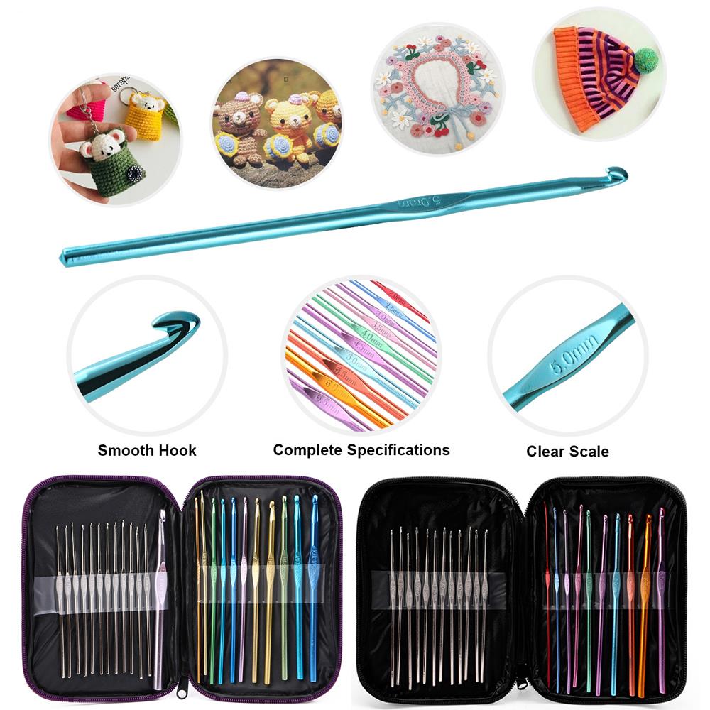 22pcs/Set Crochet Hooks Needles Stitches Knitting Craft Crochet Weaving Tools With Storage Bag Multicolor Mixed Sewing Tools