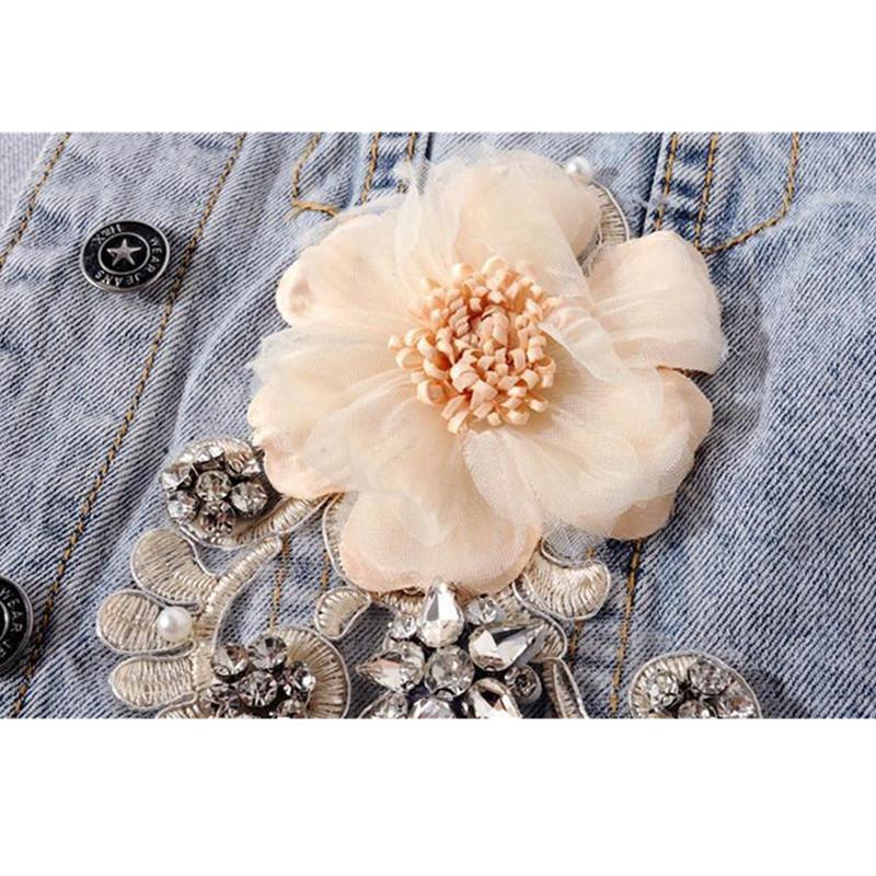 Осенняя женская джинсовая куртка с длинным рукавом, свободное пальто с объемными пуговицами и жемчугом, верхняя одежда, рваные джинсовые куртки