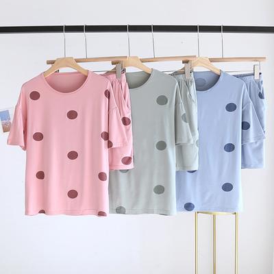 Новый летний женский комплект из двух предметов с короткими рукавами и шортами из 100% хлопка, трикотажный тонкий срез в горошек, женский комплект домашней одежды