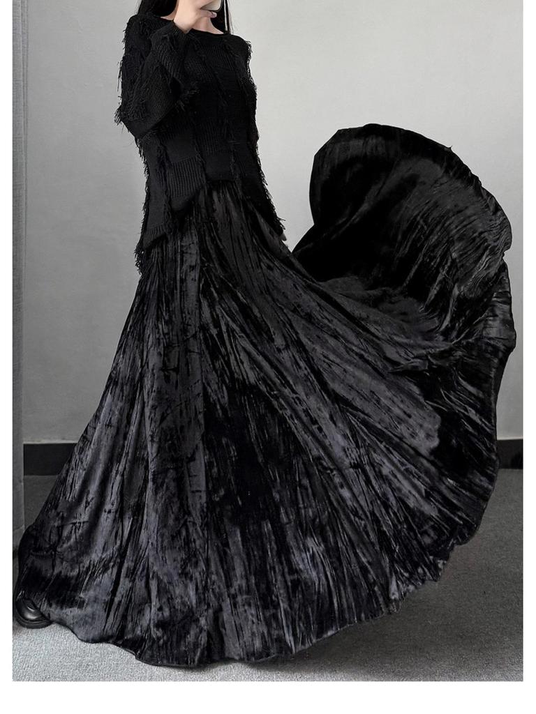 Бархатная юбка в китайском стиле с высокой талией до щиколотки для осени/зимы