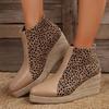 Large Size Wind Leopard Print Short Women's Boots Autumn and Winter New Thick-soled Wedge Stitching Fashion Boots