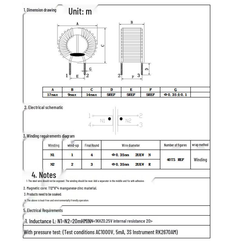 Common Mode Choke Inductor, T12x6x4, 0.35 Wire, Red Bobbin, Split Winding 20mH 2A, with Magnetic Core and Central Partition.