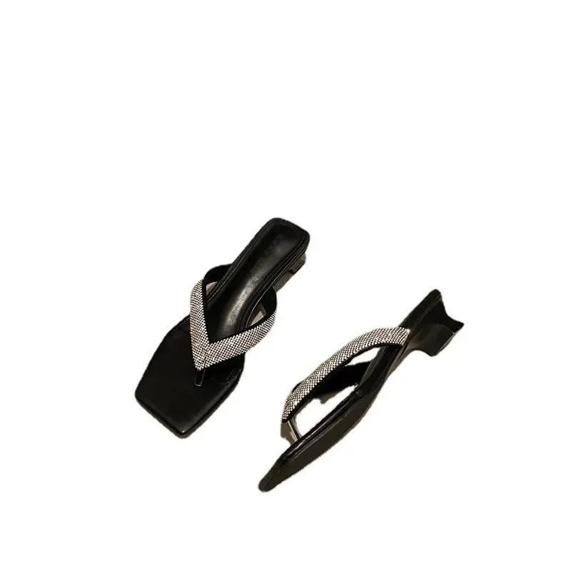 Новая летняя обувь со стразами, новые стильные простые многофункциональные шлепанцы со стразами, разработанные для женщин на высоком каблуке