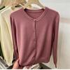 Винтажный круглый вырез свободный длинный рукав вязаный свитер кардиган женские топы осенняя мода верхняя одежда повседневные кардиганы женский однотонный трикотаж куртка 24859