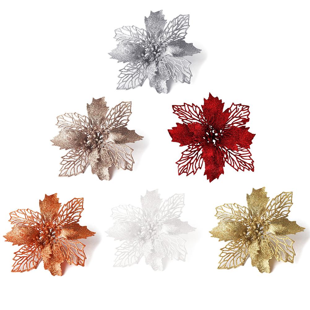 10 шт. Рождественские блестящие цветы пуансеттия рождественские украшения многоразовые искусственные цветы