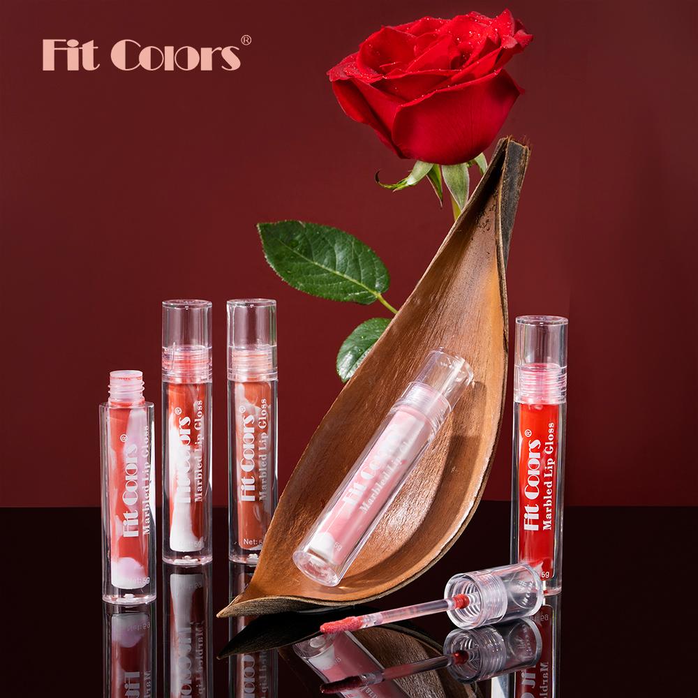 Блеск для губ Fit Colors с мраморным эффектом, 5 ярких оттенков, Увлажняющая стойкая жидкая помада, Нелипкая формула