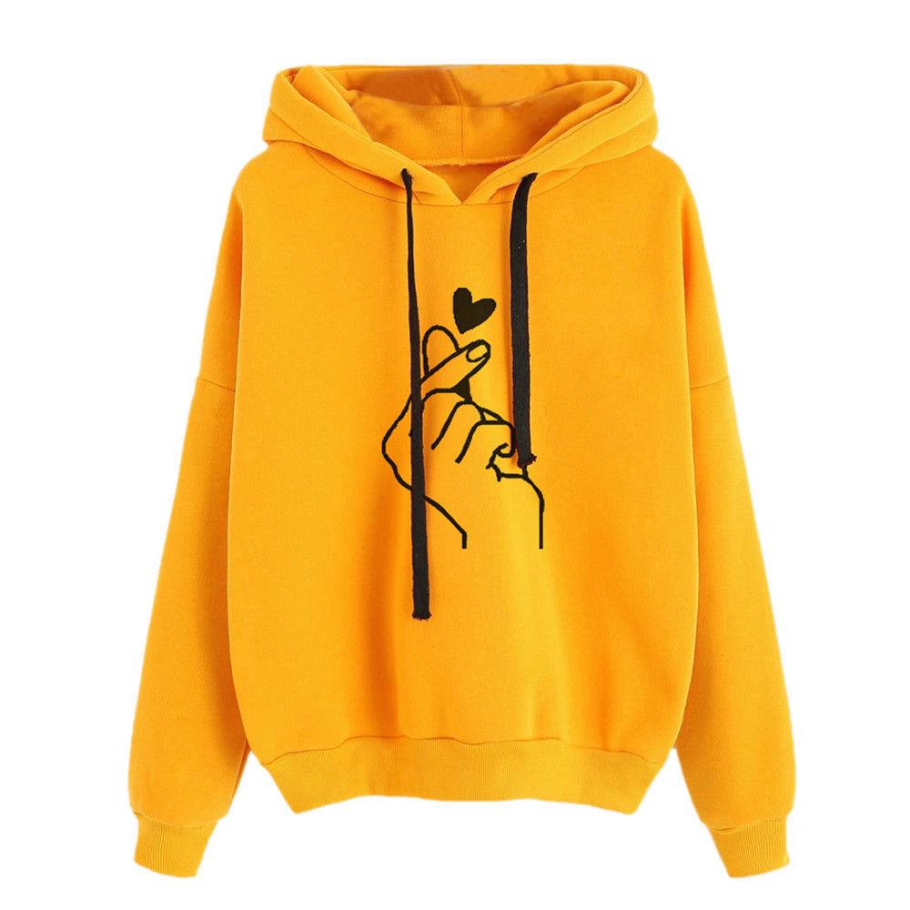 Women's Hood Neck Long Sleeve Hoodie Oversized Casual Hand Heart Print Sweatshirt Soft Fleece Pullover Daily Spring Streetwear Top