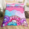 Kawaii Donut Duvet Cover Set Colorful Sweet Doughnut Bedding Set Delicious Dessert Pink Purple Comforter Cover Girls Room Decor