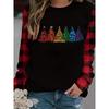 Женская мода, топы с принтом дерева, женские базовые шикарные клетчатые свитера с длинными рукавами, вязаные женские повседневные свитера