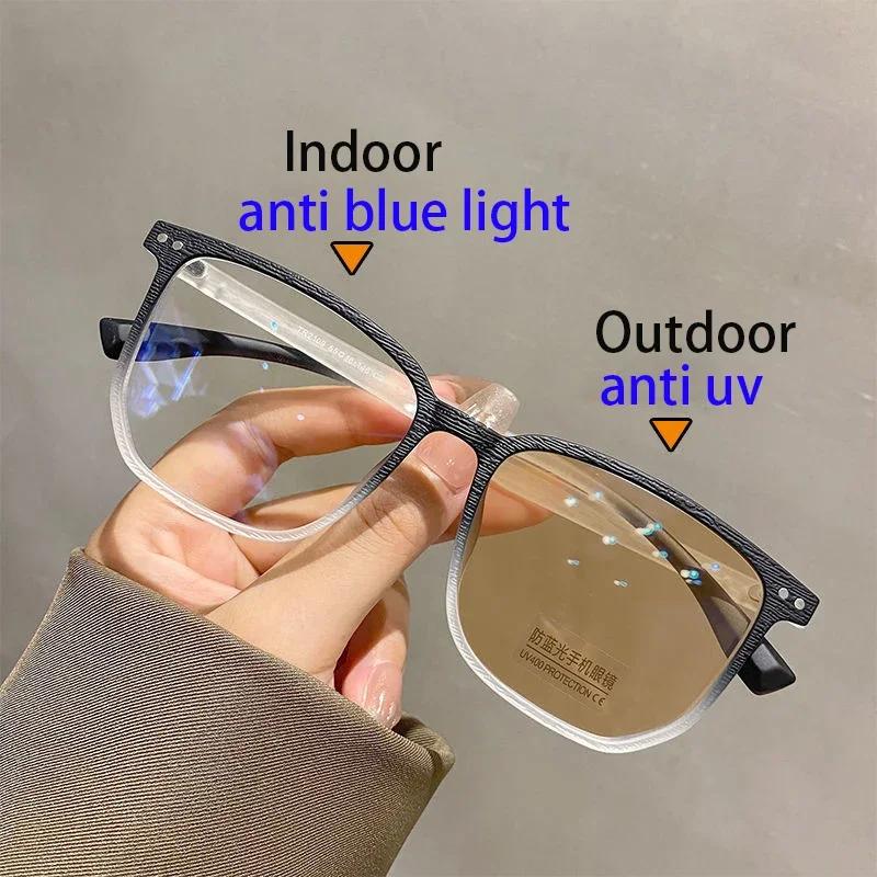 High Quality Luxury Photochromic Myopia Glasses for Women Men Fashion Square Frame Nearsighted Eyeglasses Finished Outdoor Sunglasses Eyewear