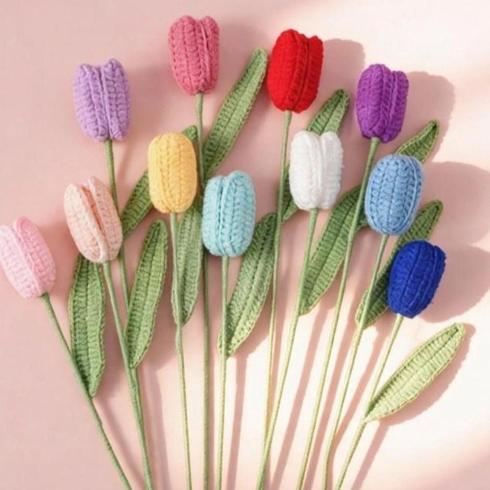 Hand-woven Crochet Bouquet Crochet Flowers Handmade Plant Bouquet Knitted Tulips Flower  Home Decor
