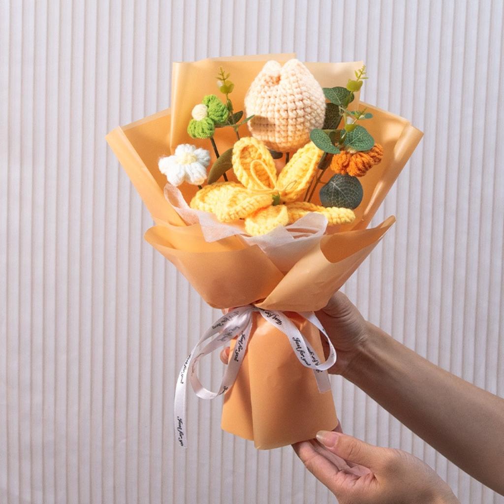 Hand-Knitted Tulip & Lily Bouquet - Everlasting Blooming Floral Arrangement for Heartfelt Gifting Lovely Permanent Floral Arrangement for Home Decor