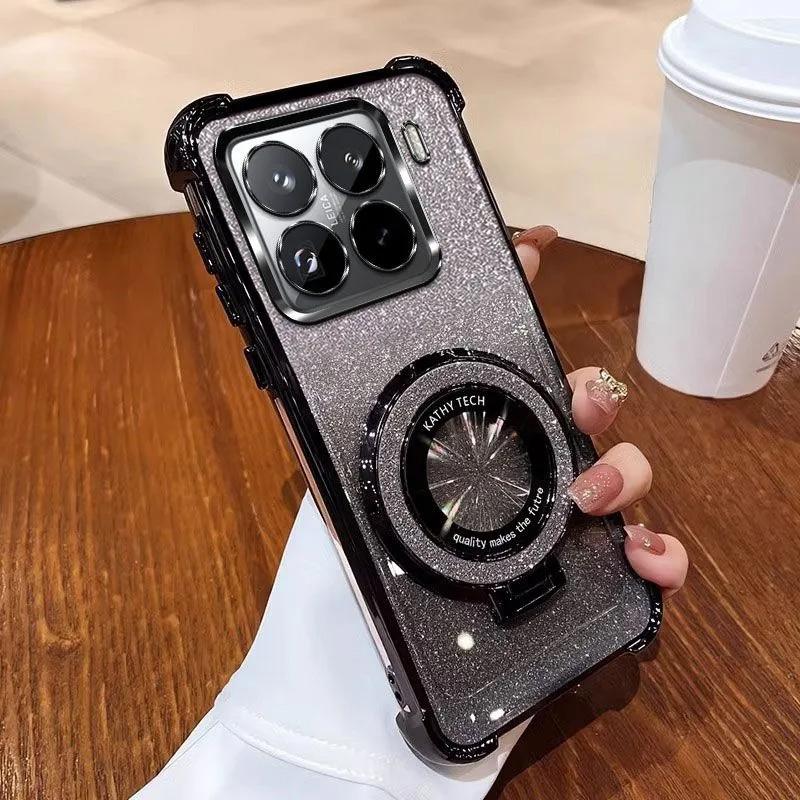Роскошный блестящий магнитный чехол-подставка для телефона Xiaomi 15T 14T 13T Pro Защитный чехол-бампер Противоударная мягкая силиконовая накладка