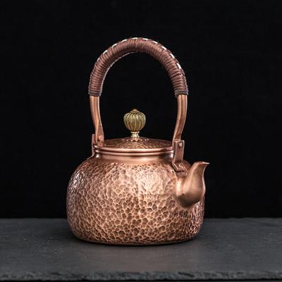 Чайник из красной меди, китайский чайник для кипячения воды ручной работы, маленький медный чайник с чеканным узором, ретро набор для чая кунг-фу 600 мл