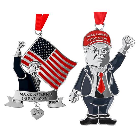 Yousheng 1/2Pcs Trump 2024 Рождественское украшение Америка снова великая флаг США Рождественская елка подвесные украшения патриотическое металлическое украшение