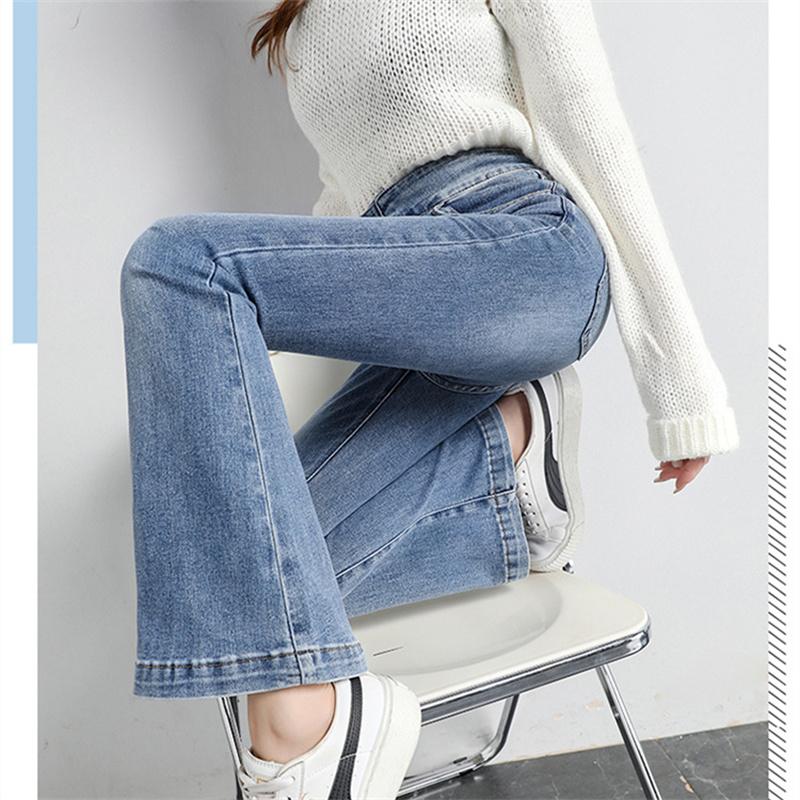 2022 Autumn Winter High Waist Fashion Leisure Simple Comfortable Jeans For Women  Trumpet Pant Retro Elastic Style Denim Trouser