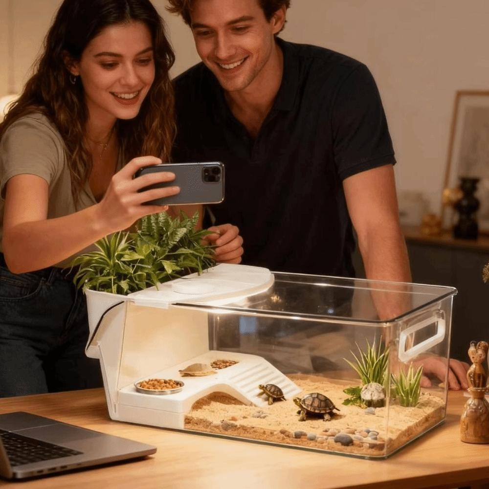 Basking Area Reptile Terrarium Transparent Turtle Breeding Box Crab Tank  Habitat