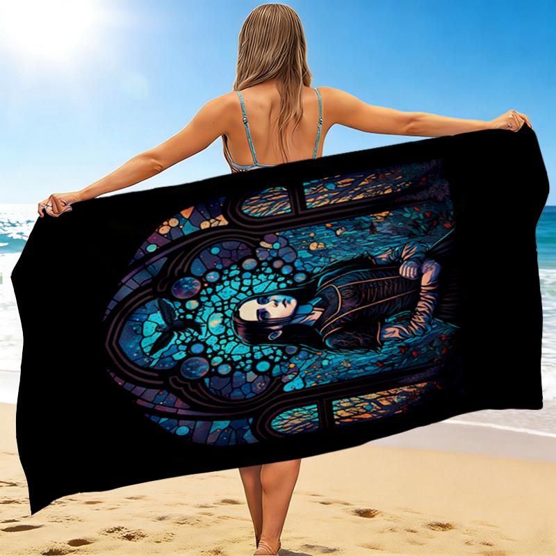 1Pc Gothic Glass Portrait Beach Towel Quick Dry Multiuse For Beach Pool Gym Yoga Home Travel Christmas Halloween Xmas Gift L1530