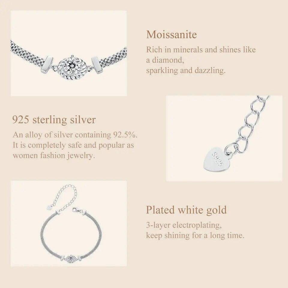 Bamoer 925 Sterling Silver Chic Moissanite Bracelet Retro Braided Silver Lab Diamond Chain Link Women Valentine's Day Jewelry