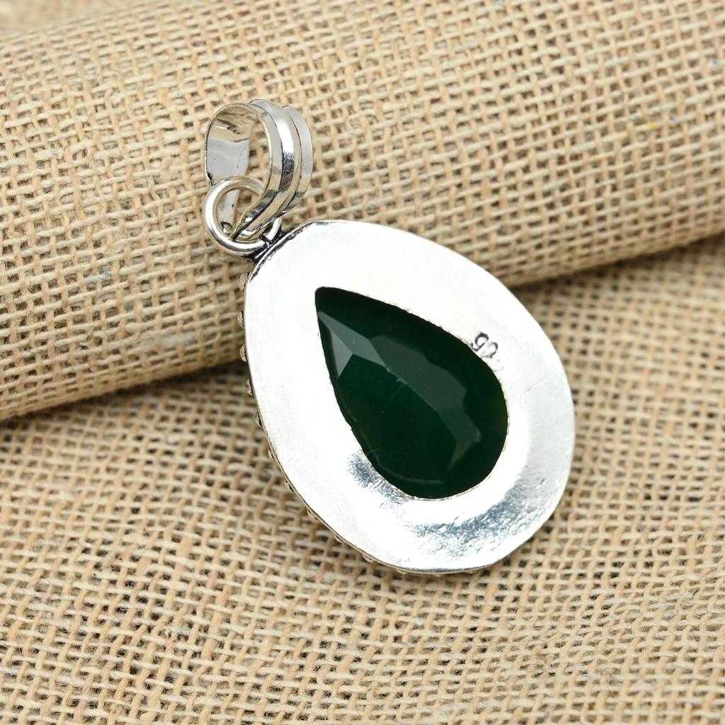 Изумрудный драгоценный камень, созданный в лаборатории, подвески и подвески ручной работы из стерлингового серебра 925 пробы