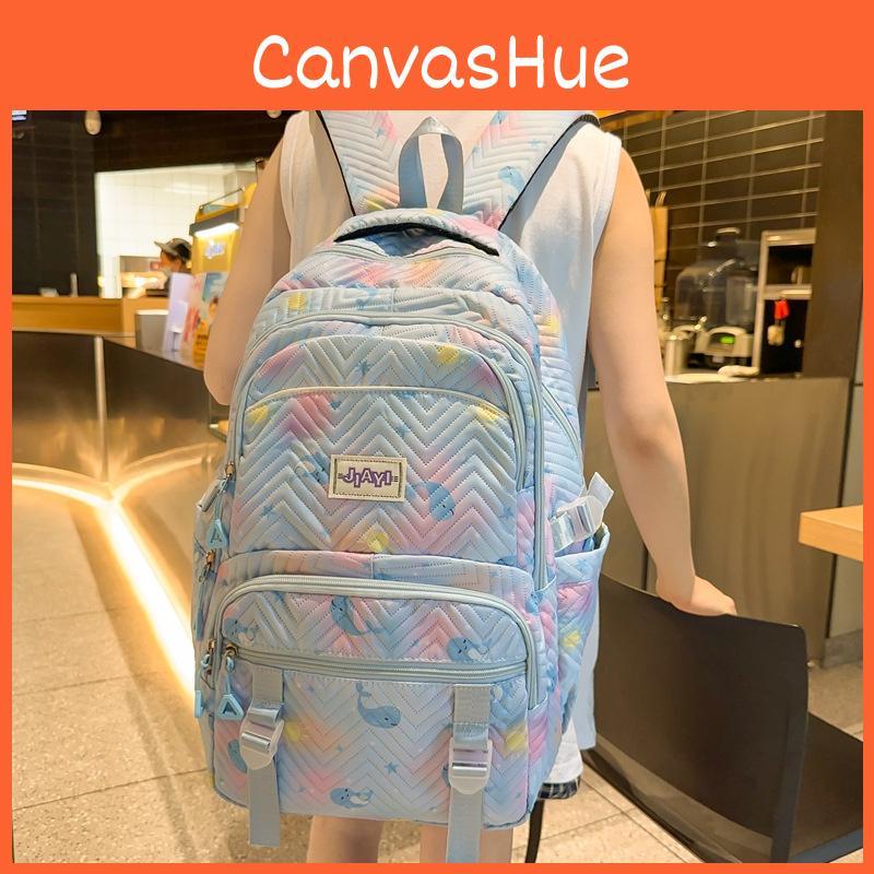 Colorful Spotted Cute Whale Print Large Capacity Student Backpack For Teens