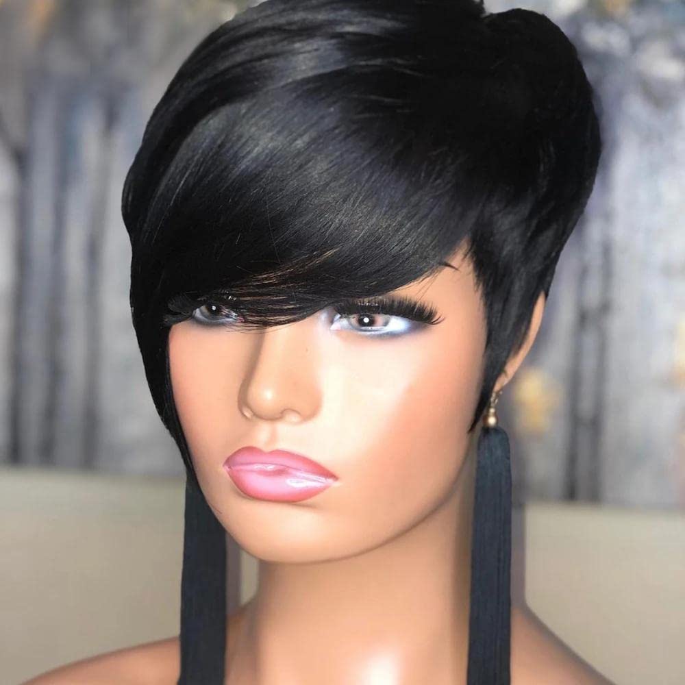 Pixie Cut Wig For Black Women - Synthetic Short Layered With Natural Black Color Fashion Wig