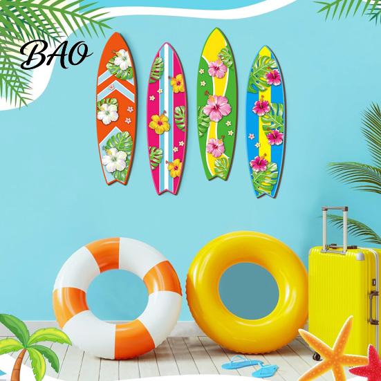 Outdoor Waterproof Sign Hawaiian Surfboard Wall Art, Wooden Tropical Beach Decor Sign, Summer Aloha Theme Hanging Plaque High-density Wood Board