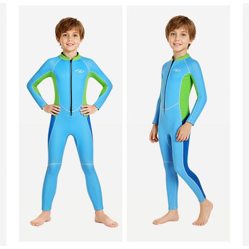 Kids Full Wetsuit Snorkeling Diving Surfing Warm Thermal Long Sleeve Pants UV Protection Black Light Blue