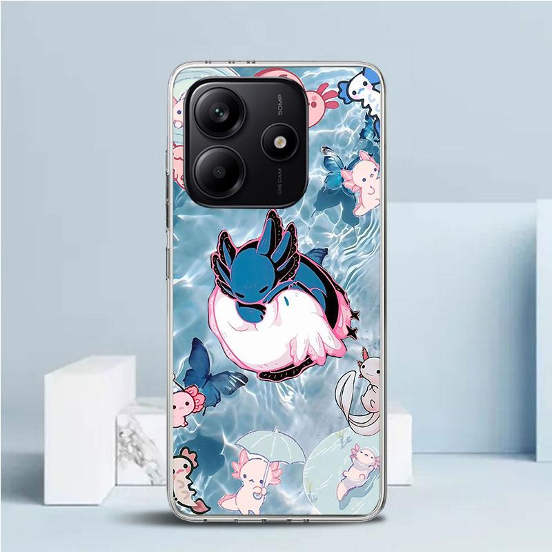 Милый аксолотль Каваи Мягкий чехол для телефона Xiaomi Redmi Note 15 14 13 12 Pro Plus 14S 11S 11T 11E 10S 10 4G Чехол с рисунком Красный