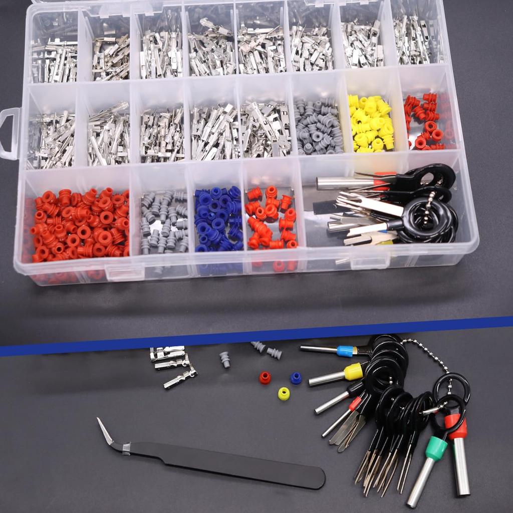 535PCS 26Type Pin Connectors Kit,Car Electrical Wire P 1/1.5/1.8/2.2/2.8/3.5mm Automotive Pin Connectors Kit Wire Removal Non-ulated Plug Male Female
