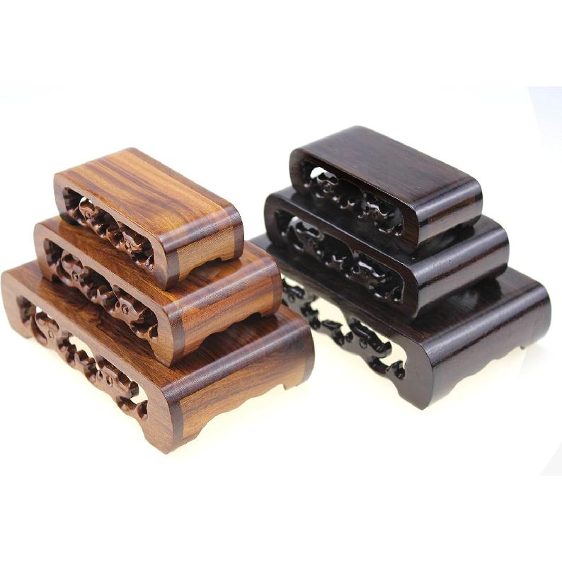 Oriental Furniture Chinese Rosewood Solid Mahagony Wood Display Stand Wooden Mini Base Stands Pedestal Rectangle Rectangular Shape with Carved 3