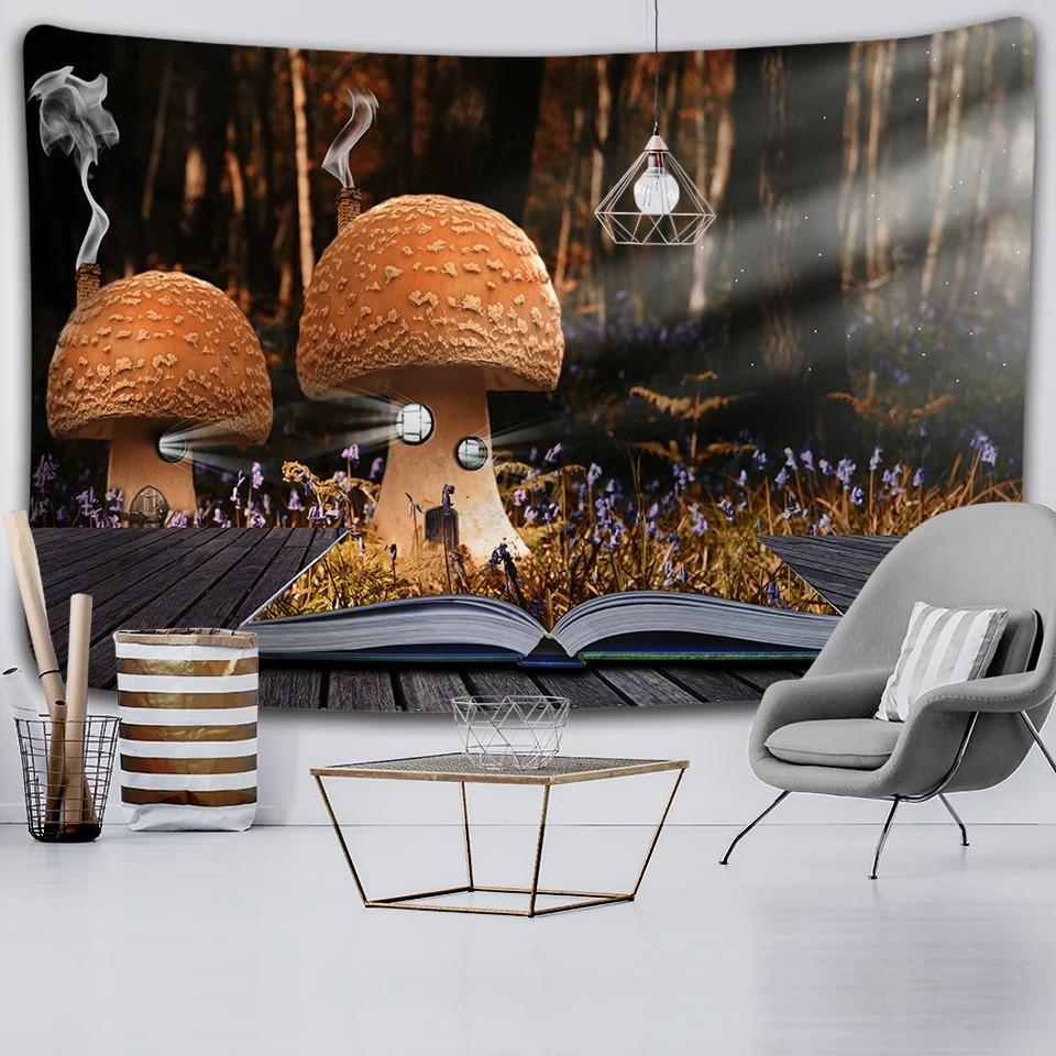 Forest Mushroom Cabin Wall Hanging Home Wall Decoration Tapestry Office Living Room Tapestry