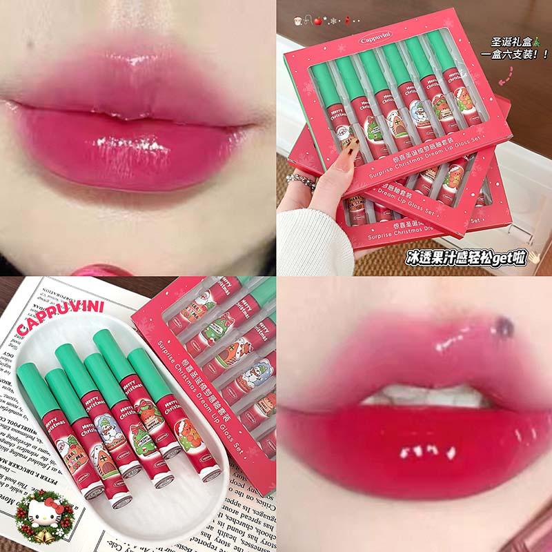 CAPPUVINI Рождественский сюрприз Набор из 6 жидких помад Матовый вельвет Стойкие Праздничные цвета Подарок для праздничной вечеринки 12 г