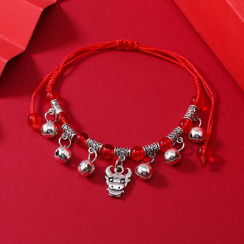 Zodiac Red Rope Woven Bell Bracelet Natal Life Men's and Women's Versatile Hand Rope Anklet Accessories