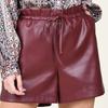 Бордовые Кожаные Ручной Работы Натуральная Повседневные Ручной Работы Шорты Женские
