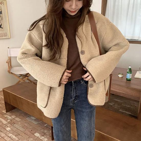 Женское осенне-зимнее пальто, однобортное, однотонное, свободные накладные карманы, термостойкий кардиган с длинными рукавами, повседневная куртка