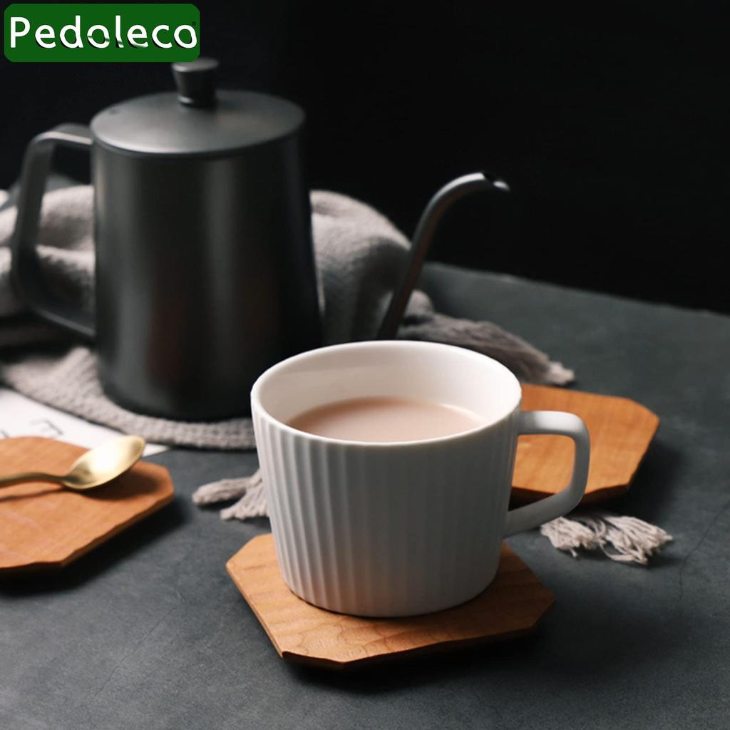 Pedoleco Wooden Coasters, Set of 3, Cherry Blossom Octagon Design, Handmade, Stylish Tea Trays, Dessert Plates, Thick, Waterproof, Decorative,