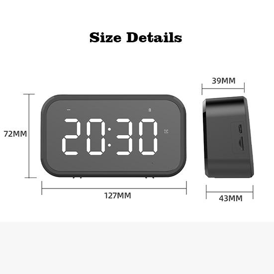 Настольные часы Bluetooth Беспроводное аудио Мини-светодиодное зеркало Цифровой будильник Температура выходного дня Дисплей Настольные часы