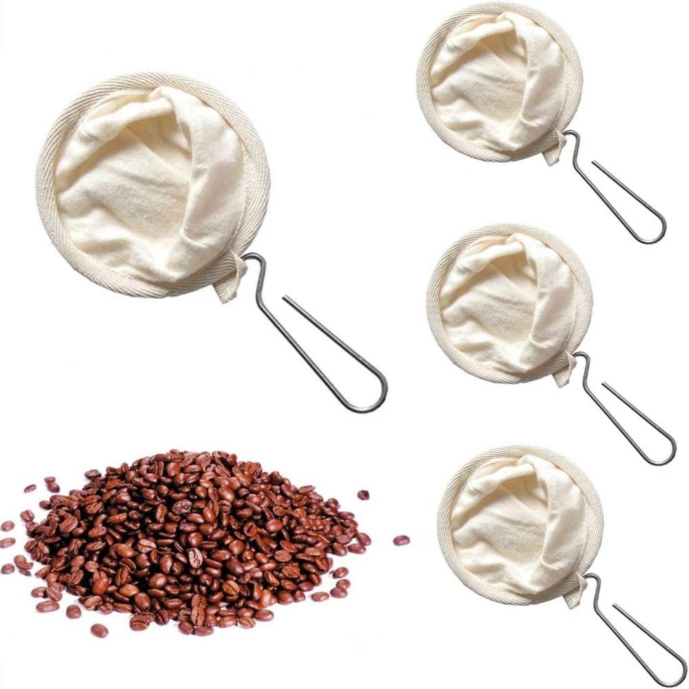 Reusable Coffee Strainer Pouch Stainless Steel Handle Tea Filter Dripper Coffee Filter Sock Home