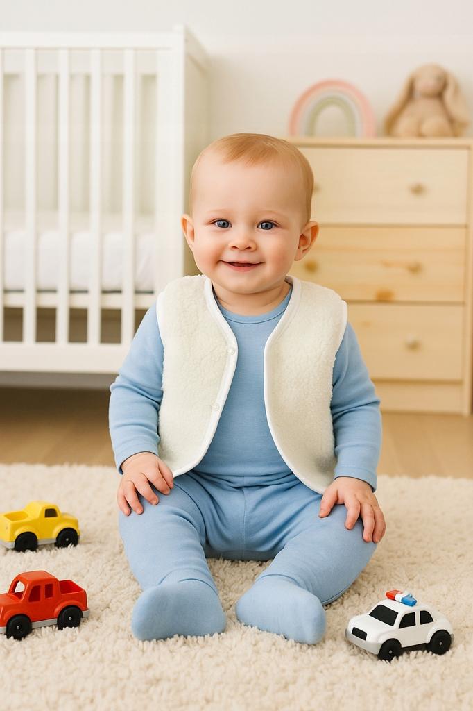 Warm Baby Vest 86 Sleeveless Sheepskin Coat Cream