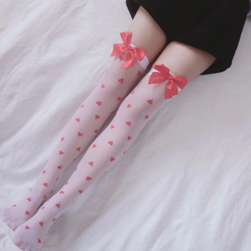 Взрывоопасные длинные носки выше колена с красным персиковым сердечком и бантом «Любовь», женские носки выше колена на Хэллоуин, фестиваль призраков, череп, скелет, сексуальные тонкие