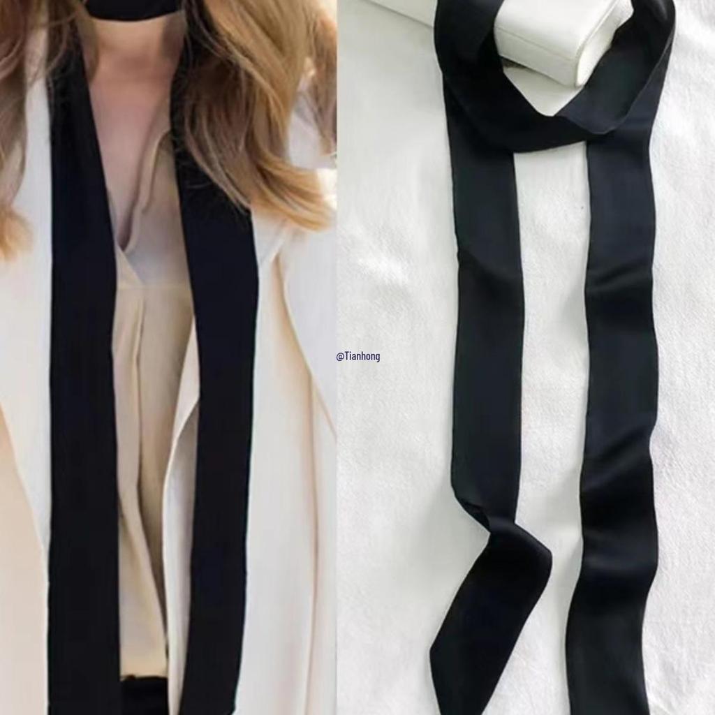 Women's Solid Silk Ribbon Scarf: Thin, Long, Narrow Neck Tie & Shirt Accessory