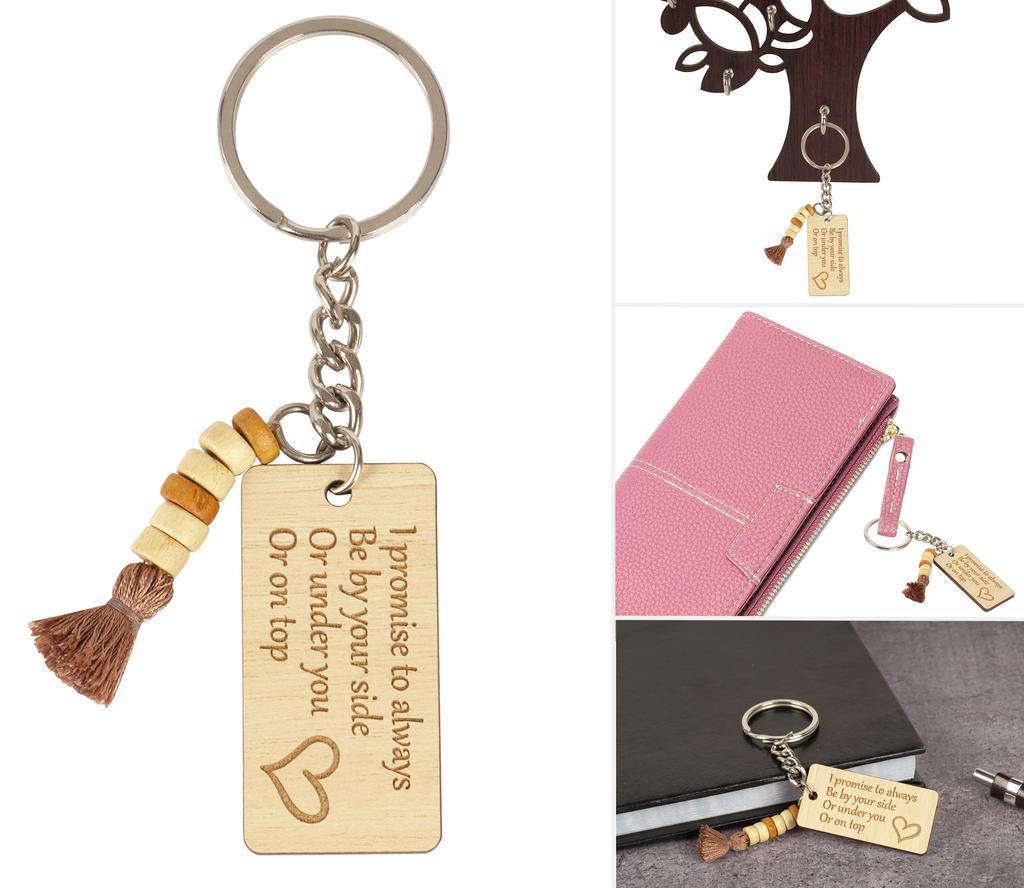 Inkdotpot Смешной брелок Обещаю всегда быть рядом с тобой Или под тобой Или сверху Деревянная гравировка