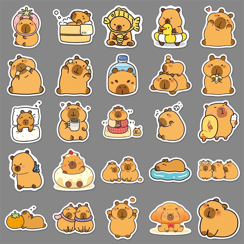 50 Мультяшных стикеров с капибарами: Милые украшения с животными для стаканов с водой и журналов