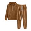2 Pcs/Set Women Hoodie Pants Suit Solid Color Plush Long Sleeves Thick Top Elastic Waist Ankle-banded Trousers Sport Fitness