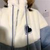Зимние женские толстовки с капюшоном из бархата в стиле пэчворк на молнии с длинными рукавами из овечьей шерсти, флисовые пальто большого размера, повседневная корейская теплая белая толстовка