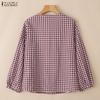ZANZEA Women Casual V-neck Plaid Print Loose Long Sleeve Blouse