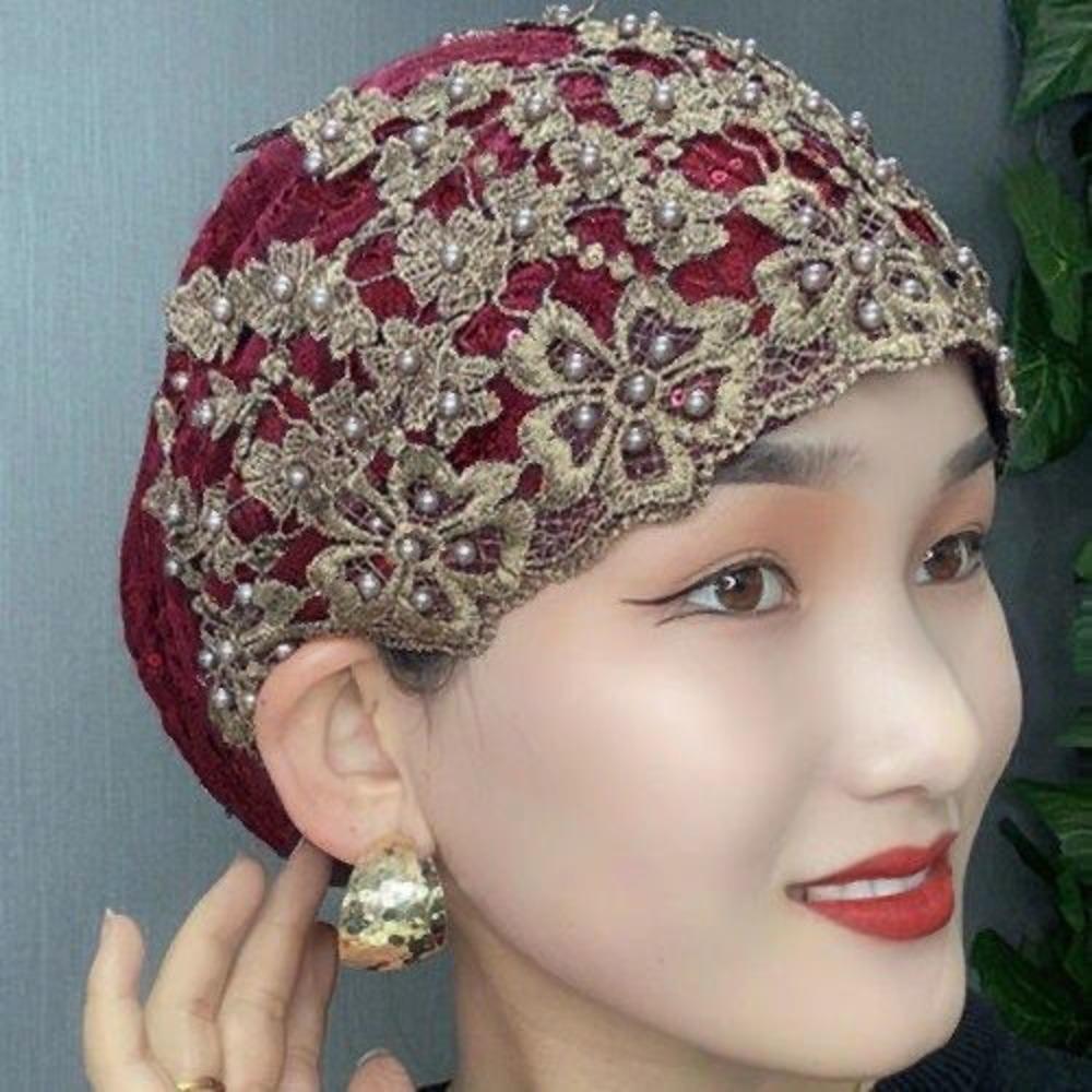 Comfortable Ethnic Headscarf Hat Soft Head Wrap Cap Portable Ethnic Beaded Hat Cultural Wear