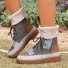 Beige & Blue Plaid Chunky Low Heel Lace-Up Ankle To Mid-Calf Booties - Round Toe Casual Winter with Sole & Fabric Upper