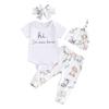 Baby Boys Girls Summer Outfits Short Sleeve Animal Print Romper + Pants + Headband + Hat Set Infant Clothes